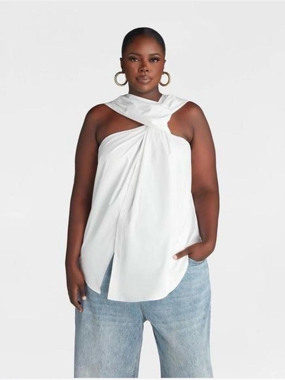 KBB by Kahlana Twist Neck White Sleeveless Top